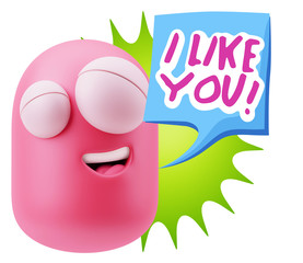 3d Illustration Laughing Character Emoji Expression saying I Lik