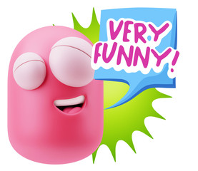 3d Rendering Smile Character Emoticon Expression saying Very Fun