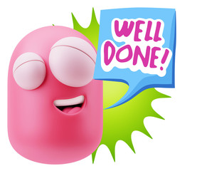 3d Rendering Smile Character Emoticon Expression saying Well Don