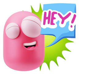 3d Illustration Laughing Character Emoji Expression saying Hey w