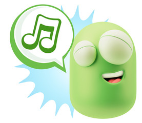 3d Rendering Smile Character Emoticon Expression saying Music No