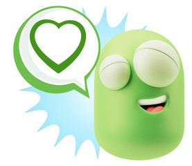 3d Rendering Smile Character Emoticon Expressing Love with a Hea