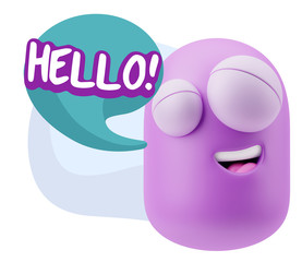 3d Rendering Smile Character Emoticon Expression saying Hello wi