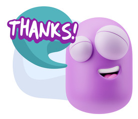 3d Rendering Smile Character Emoticon Expression saying Thanks w