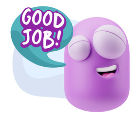 3d Rendering Smile Character Emoticon Expression saying Good Job