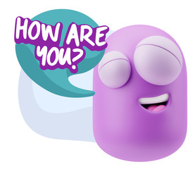 3d Rendering Smile Character Emoticon Expression saying How Are