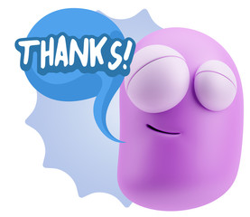 3d Rendering Smile Character Emoticon Expression saying Thanks w