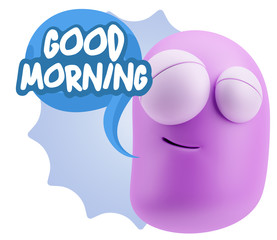3d Rendering Smile Character Emoticon Expression saying Good Mor