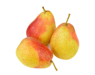 Three yellow red pears isolated on white background