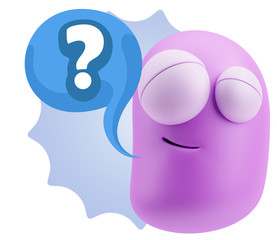 3d Illustration Laughing Character Emoji Expression saying ? wit