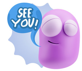 3d Rendering Smile Character Emoticon Expression saying See You