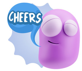 3d Rendering Smile Character Emoticon Expression saying Cheers w