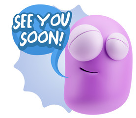 3d Rendering Smile Character Emoticon Expression saying See You