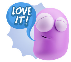 3d Rendering Smile Character Emoticon Expression saying I Love I