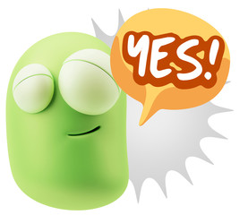 3d Rendering Smile Character Emoticon Expression saying Yes with