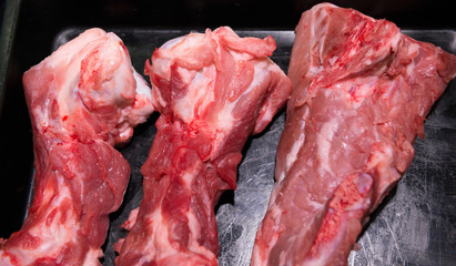 raw pork ribs on sale in a supermarket