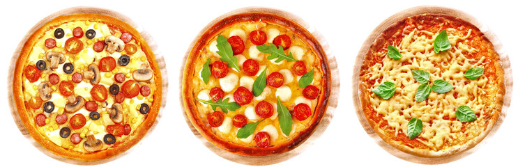 Set of different pizzas isolated on white