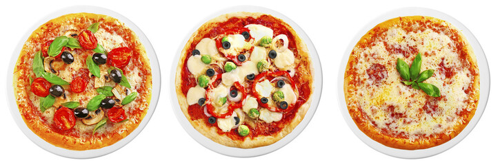 Set of different pizzas isolated on white