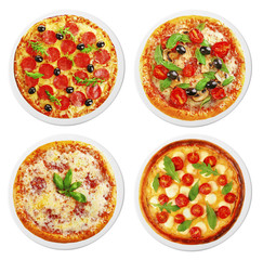 Set of different pizzas isolated on white