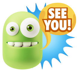 3d Rendering Smile Character Emoticon Expression saying See You