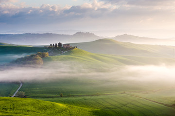 Picturesque sunrise in Crete Senesi region, Tuscany, Italy