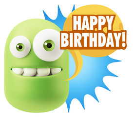 3d Rendering Smile Character Emoticon Expression saying Happy Bi