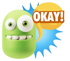 3d Illustration Laughing Character Emoji Expression saying Okay