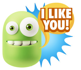 3d Illustration Laughing Character Emoji Expression saying I Lik