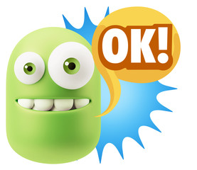 3d Rendering Smile Character Emoticon Expression saying Ok with