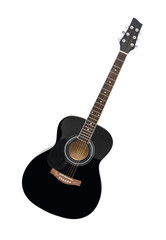 Obraz na płótnie Canvas Black Classical Acoustic Guitar Isolated on a White Background