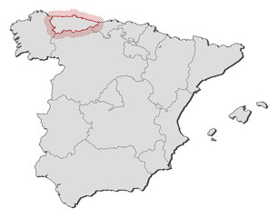 Naklejka na ściany i meble Map - Spain, Asturias