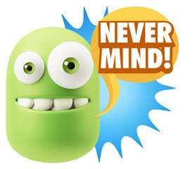 3d Rendering Smile Character Emoticon Expression saying Never Mi
