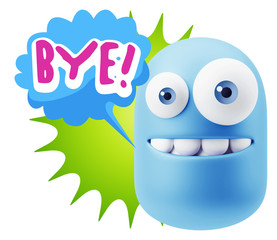 3d Illustration Laughing Character Emoji Expression saying Bye w