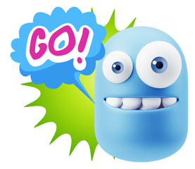 3d Rendering Smile Character Emoticon Expression saying Go with