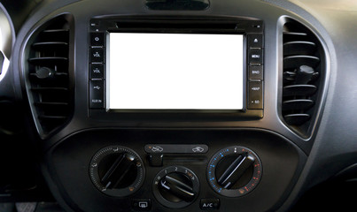 Panel of a modern car. Screen multimedia system