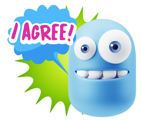 3d Illustration Laughing Character Emoji Expression saying I Agr