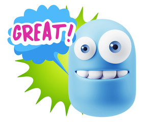 3d Illustration Laughing Character Emoji Expression saying Great