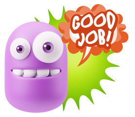 3d Rendering Smile Character Emoticon Expression saying Good Job