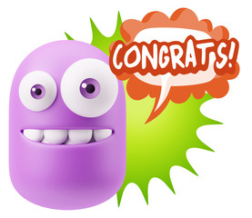 3d Rendering Smile Character Emoticon Expression saying Congrats