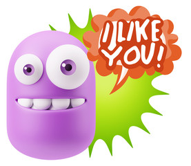 3d Illustration Laughing Character Emoji Expression saying I Lik