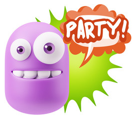 3d Rendering Smile Character Emoticon Expression saying Party wi