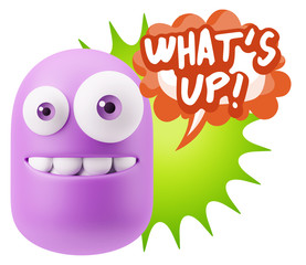 3d Rendering Smile Character Emoticon Expression saying What'S U