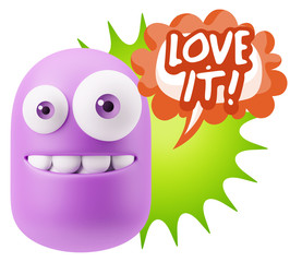 3d Rendering Smile Character Emoticon Expression saying I Love I