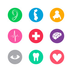 Set of colored icons on the medical theme.