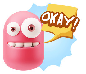 3d Illustration Laughing Character Emoji Expression saying Okay