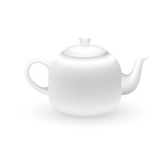 White teapot on a white background.