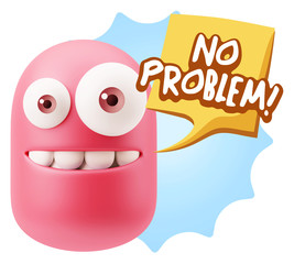 3d Rendering Smile Character Emoticon Expression saying No Probl