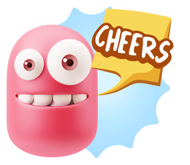 3d Rendering Smile Character Emoticon Expression saying Cheers w