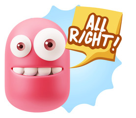 3d Rendering Smile Character Emoticon Expression saying All Righ