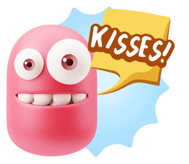 3d Rendering Smile Character Emoticon Expression saying Kisses w